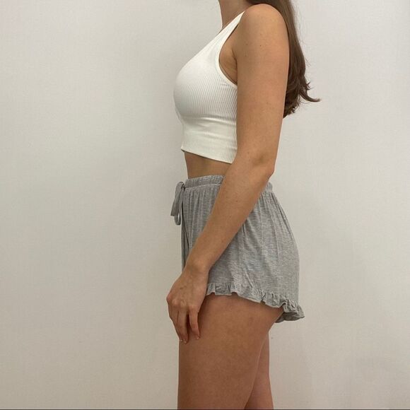 NWT Grey Ruffle Trim Lounge Shorts - Picture 2 of 5